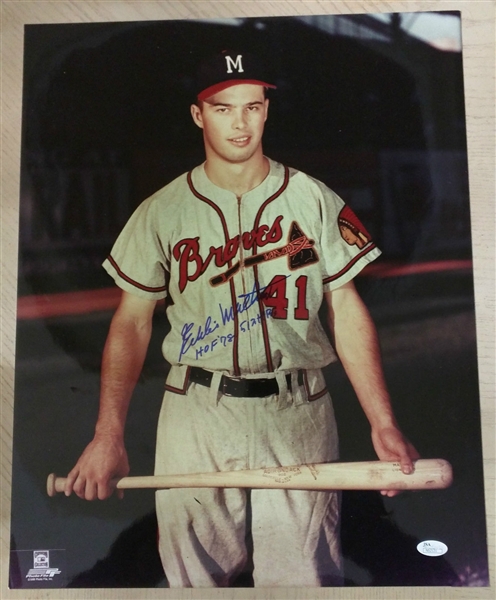 Eddie Mathews Signed "HOF 78, 512 HRs" 16" x 20" Color Photo (PSA/DNA)