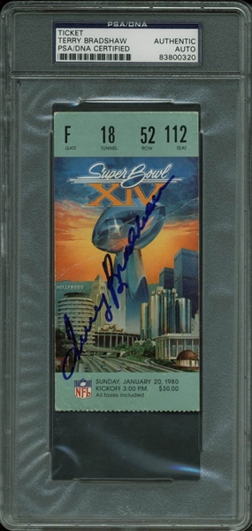 Terry Bradshaw Signed 1980 Super Bowl XIV Ticket (PSA/DNA)