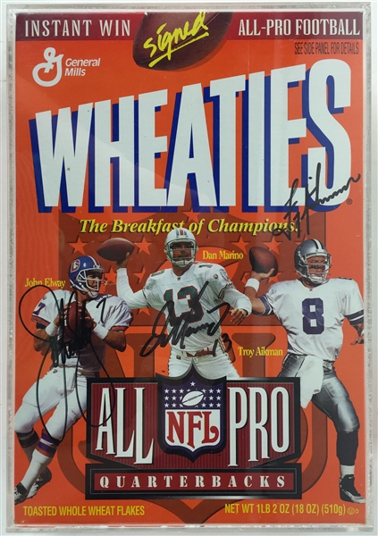 QB Legends Multi-Signed Wheaties Box w/ Elway, Aikman & Marino (PSA/JSA Guaranteed)