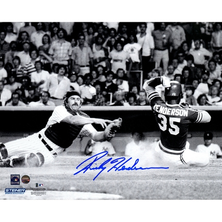 Rickey Henderson Signed 8" x 10" Photograph Versus Thurman Munson! (Steiner Sports)