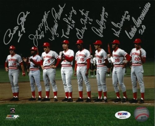 Big Red Machine Signed 16" x 20" Color Photo w/ Rose, Morgan, Bench & Others! (PSA/DNA)