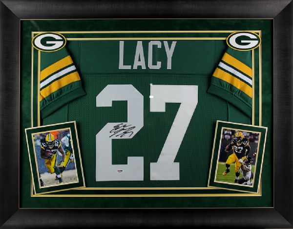 Eddie Lacy Signed Packers Jersey in Custom Framed Display (PSA/DNA)