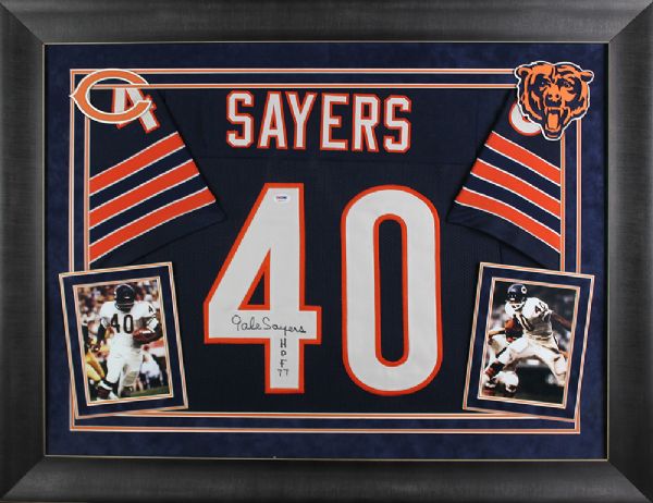 Gale Sayers Signed Bears Jersey in Custom Framed Display (PSA/DNA)