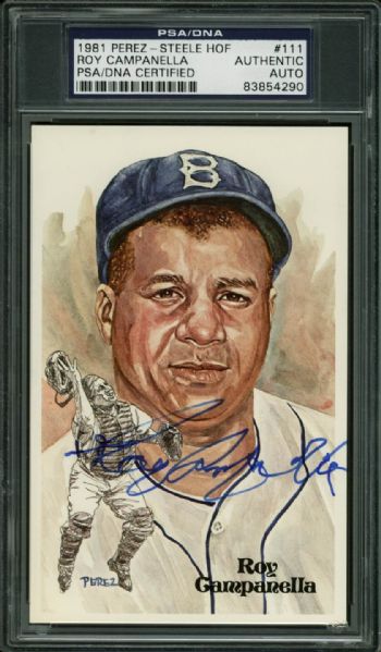 Roy Campanella Signed 1981 Perez Steele Hall of Fame #111 Postcard (PSA/DNA Encapsulated