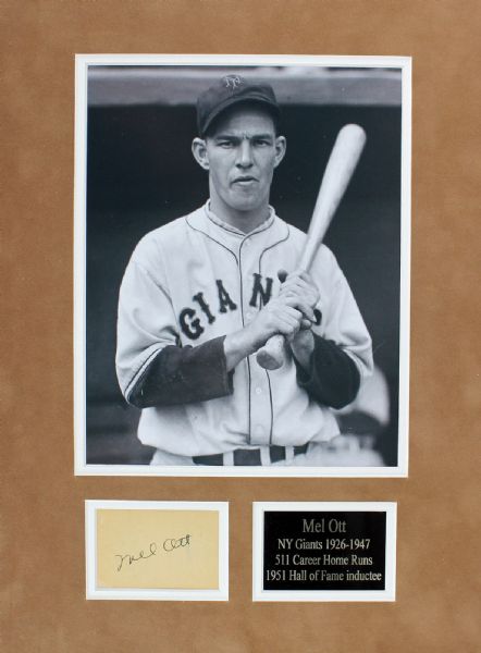 Mel Ott Signed 2" x 3" Cut in Matted Photo Display (JSA)