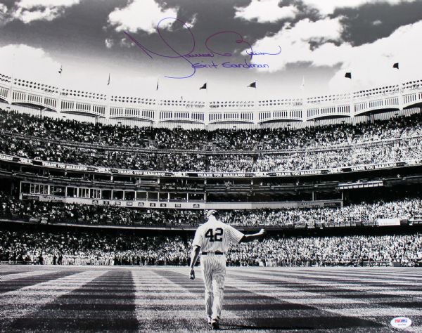 Mariano Rivera Signed 16" x 20" B&W "Exit Sandman" Photo - PSA/DNA Graded GEM MINT 10!