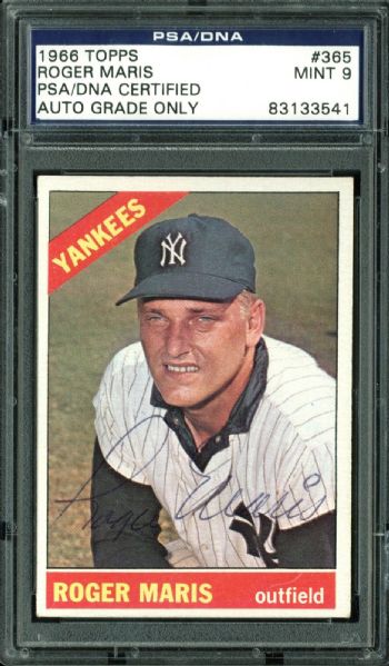 Roger Maris Signed 1966 Topps Baseball Card - PSA/DNA Graded MINT 9!