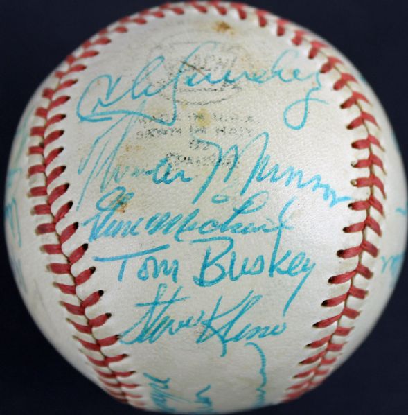 1973 Yankees Team Signed OML Baseball w/ Thurman Munson (25 Sigs)(JSA)