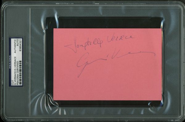 Donatella & Gianni Versace Dual-Signed 4" x 6" Album Page (PSA/DNA Encapsulated)