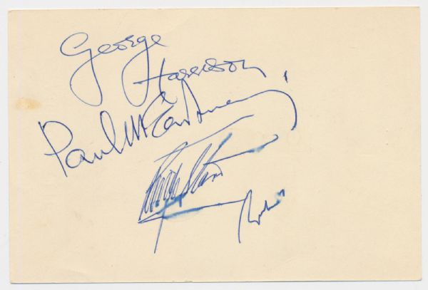 The Beatles Group Signed Menu Card c. 1965 w/ Lennon, McCartney, Harrison, and Starr (PSA/DNA Encapsulated)