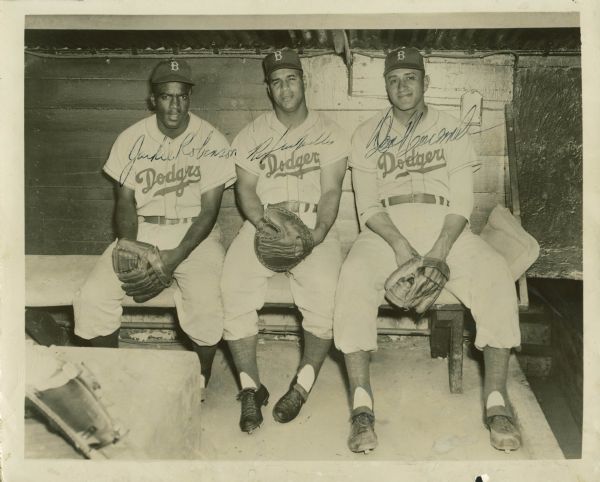 Brooklyn Legends: Jackie Robinson, Roy Campanella & Don Newcombe Signed One-of-a-Kind Original 8" x 10" Photograph (PSA/DNA & JSA)