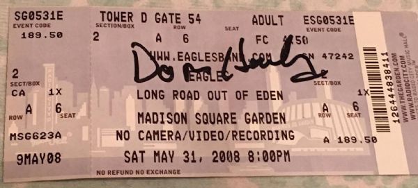 The Eagles: Don Henley Signed 2008 Concert Ticket (PSA/JSA Guaranteed)