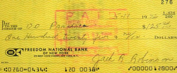 Jackie Robinson Signed & Hand Written 1972 Bank Check (PSA/JSA Guaranteed)