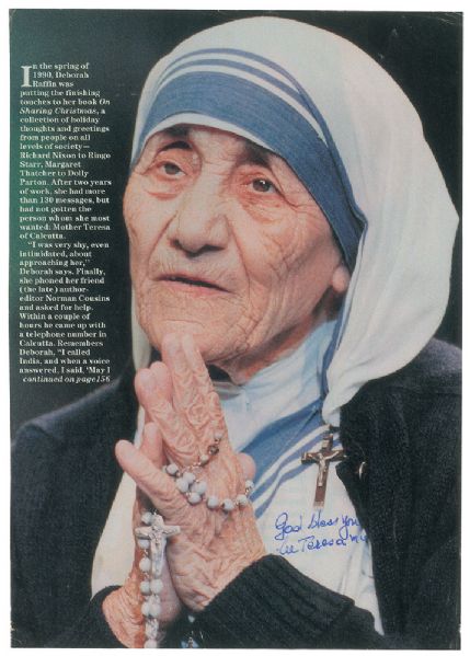 Mother Teresa Signed 8" x 10" Color Photo w/ "God Bless You" Inscription (PSA/DNA)