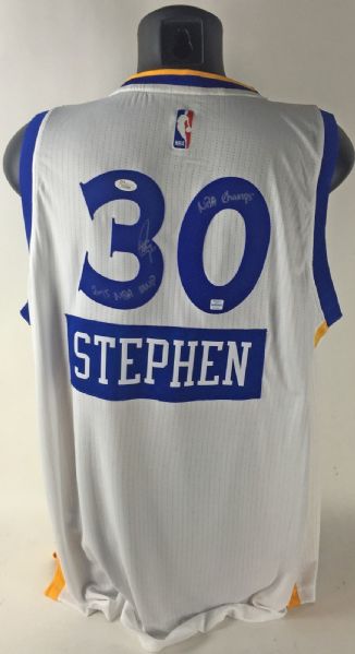 Stephen Curry Signed & Inscribed "NBA Champs 2015 MVP" Warriors Jersey (JSA)