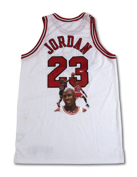  Michael Jordan Signed Chicago Bulls Pro Cut Jersey w/ One-of-a-Kind Hand-Painted Portrait Artwork (UDA)