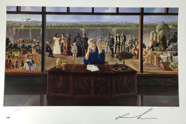 STAR WARS: Impressive Signed Limited Edition George Lucas Lithograph w/ His Characters! (PSA/DNA)