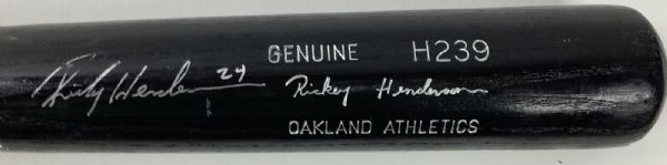 Rickey Henderson Game Used & Signed H239 Baseball Bat During Record Breaking 1991 Season PSA/DNA Graded GU 9!