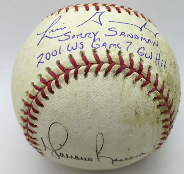 Mariano Rivera & Luis Gonzalez Dual Signed Game-Used OAL Baseball (PSA/DNA)