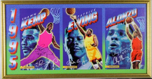 Patrick Ewing, Shawn Kemp & Alonzo Mourning Signed 10" x 18" Display (Upper Deck)