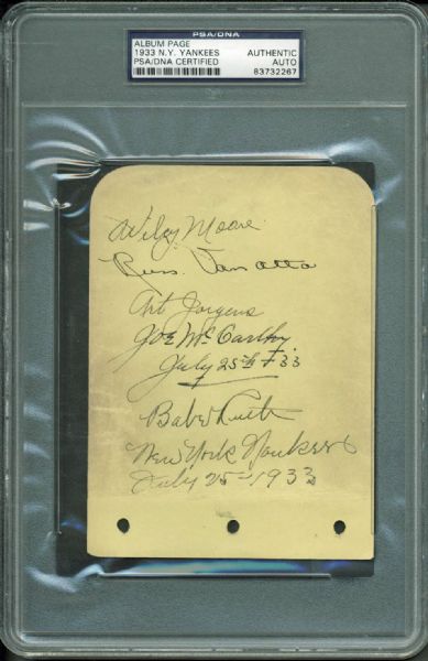 1933 NY Yankees Team Signed Album Page feat. Ruth & Gehrig with Rare Ruth "New York Yankees" Inscription! (PSA/DNA Encapsulated)