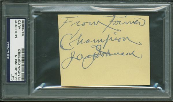 Jack Johnson Signed 2" x 2" Album Page w/ "Former Champion" Inscription! (PSA/DNA Encapsulated)