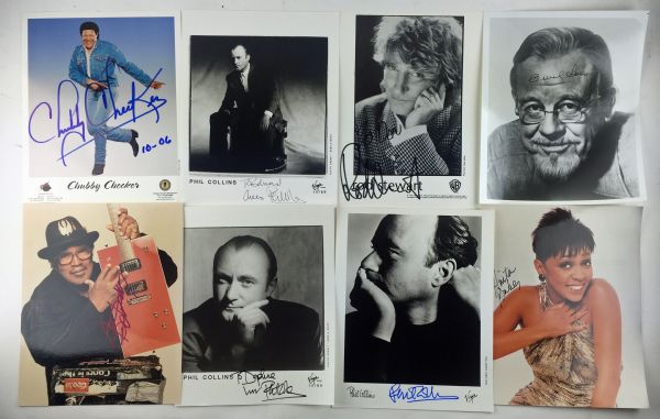 Multi-Signed 8" x 10" Photograph Lot of 25 Loaded w/Big Names Incl. Rod Stewart, Phil Collins, etc..! (PSA/JSA Guaranteed)