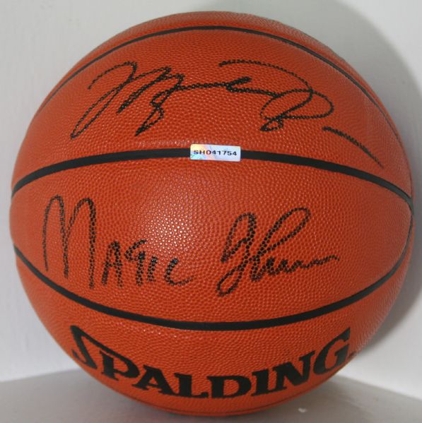 Michael Jordan & Magic Johnson Dual Signed Spalding NBA Leather Game Model Basketball (UDA)