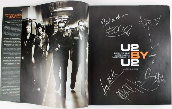 U2 Rare Group Signed First Edition "U2 by U2" Hardcover Book with Bono Hand Drawn Sketch! (JSA)