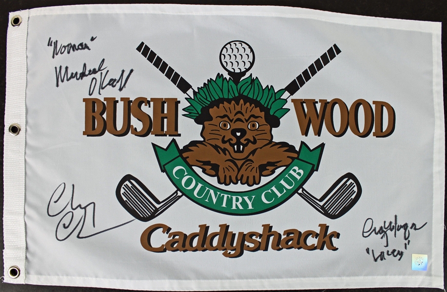 Chevy Chase, Cindy Morgan, & Michael OKeefe Signed "Bush Wood" Country Club Caddyshack Golf Flag (PSA/DNA)