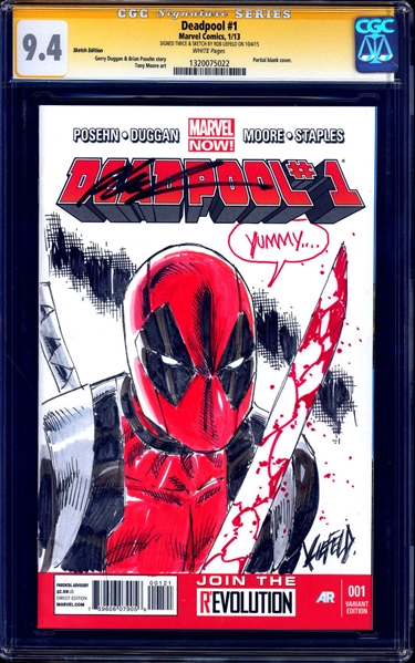 Deadpool: Rob Liefeld Amazing & RARE Full Color Deadpool Sketch on Deadpool #1 Blank Variant Cover Comic Book (CGC Signature Series)