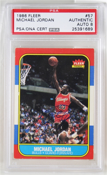 1986 Fleer Michael Jordan Signed Rookie Card - UDA & PSA/DNA Graded NM-MT 8