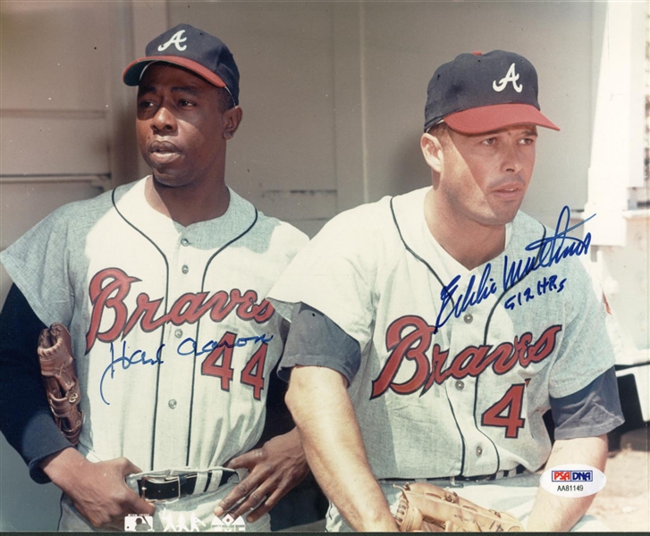 Hank Aaron & Eddie Mathews Dual Signed 8x10 Photograph (PSA/DNA)