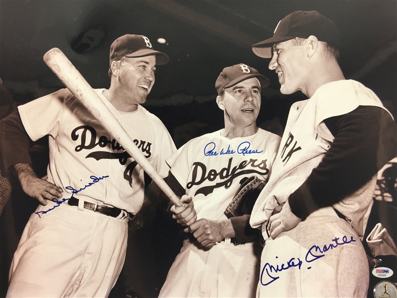 Mickey Mantle, Duke Snider & Pee Wee Reese Signed Over-Sized 16" x 20" Photo (PSA/DNA)