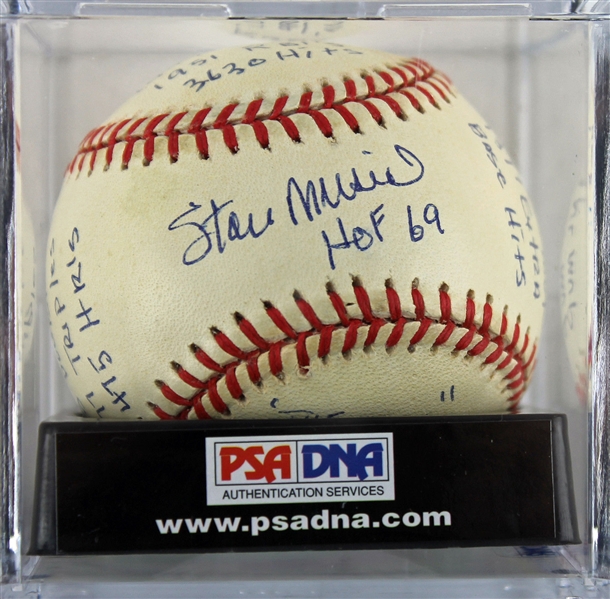 Stan Musial Signed ONL "Stat" Baseball w/ 20 Handwritten Inscriptions - PSA/DNA Graded MINT 8!