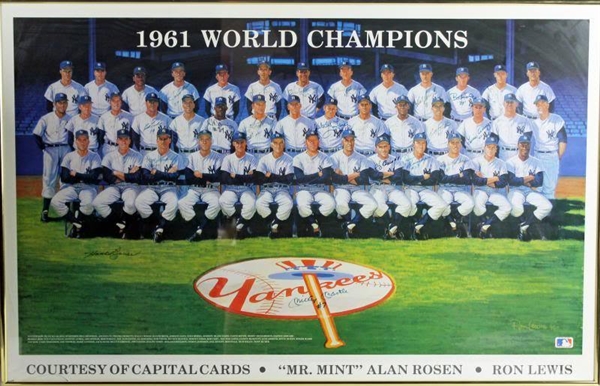 1961 NY Yankees Commemorative Lithograph w/ 33 Sigs Incl. Mantle, Berra, etc. (JSA)