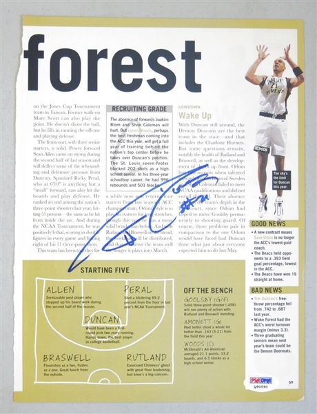 Tim Duncan Rookie-Era Signed 8 x 11 Wake Forest Magazine Photo (PSA/DNA)