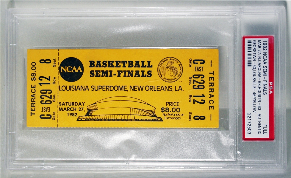 (Michael Jordan) RARE Original Full Ticket to 3/27/82 NCAA Semi-Finals Game (NC vs HOU)(PSA)