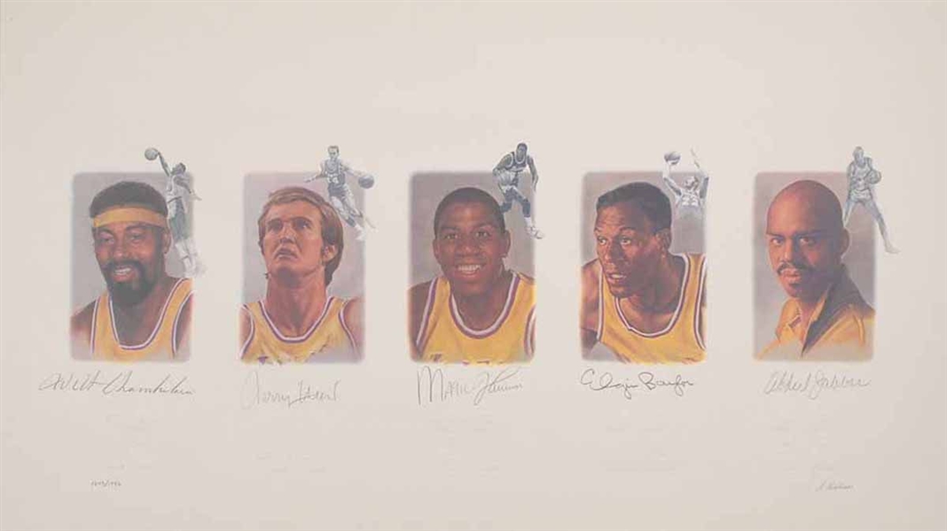 Limited Edition "Lakers Legends" Multi-Signed Lithograph w/ Chamberlain, West, Magic, Baylor & Abdul-Jabbar! (PSA/JSA Guaranteed)