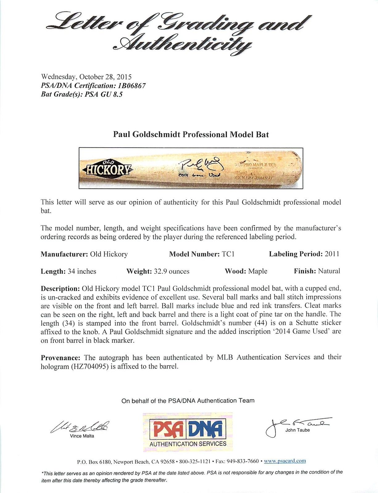 What Pros Wear: Paul Goldschmidt's Old Hickory TC1 Maple Bat