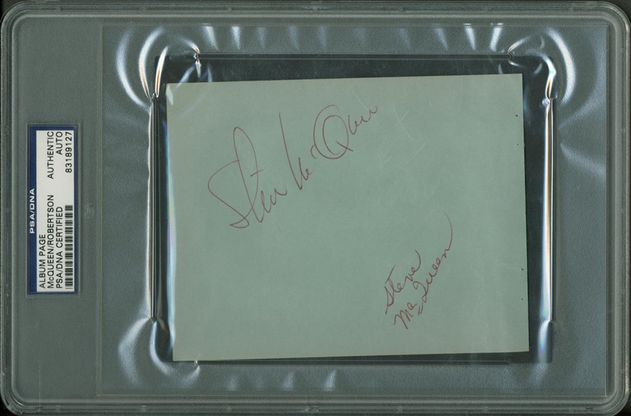 Steve McQueen Near-Mint Signed 6" x 4" Album Page (PSA/DNA)