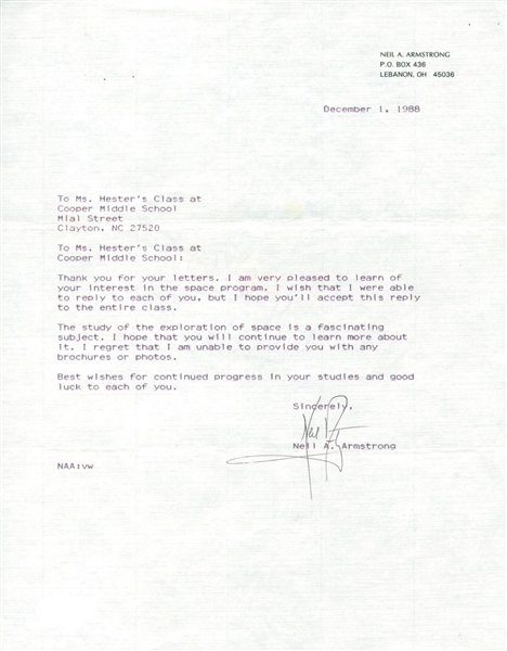 Neil Armstrong Signed 1988 Typed Letter w/ Space Content! (PSA/DNA)