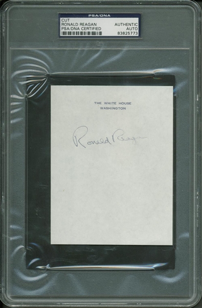 Ronald Reagan ULTRA-RARE Signed 3" x 4" Personalized Presidential Stationary! (PSA/DNA)