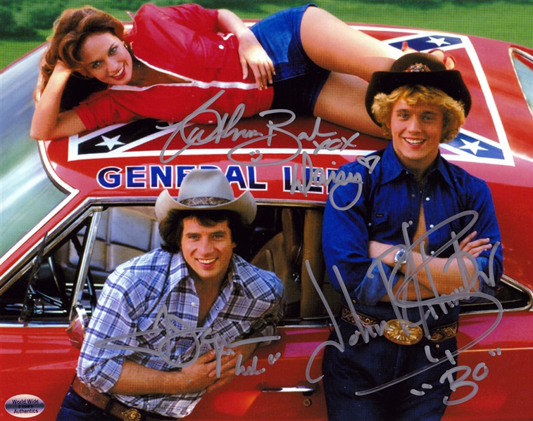 The Dukes of Hazzard Cast Signed 8" x 10" Photo w/Bach, Schneider & Wopat (PSA/JSA Guaranteed)