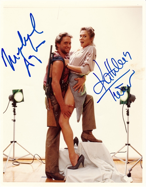 Romancing The Stone: Michael Douglas & Kathleen Turner Rare Dual Signed 8" x 10" Color Photo (PSA/JSA Guaranteed)