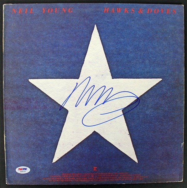 Neil Young Signed "Hawks & Doves" Album Cover (PSA/DNA)