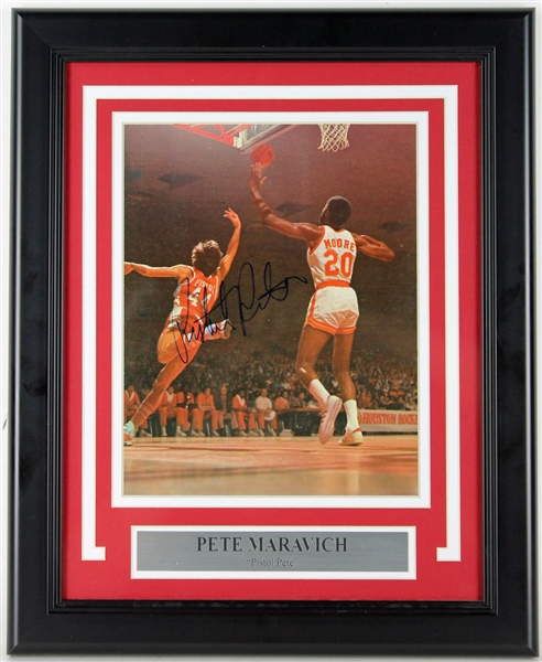 "Pistol" Pete Maravich Rare Signed & Framed  8" x 10" Photo (PSA/DNA Graded NM-MT 8)