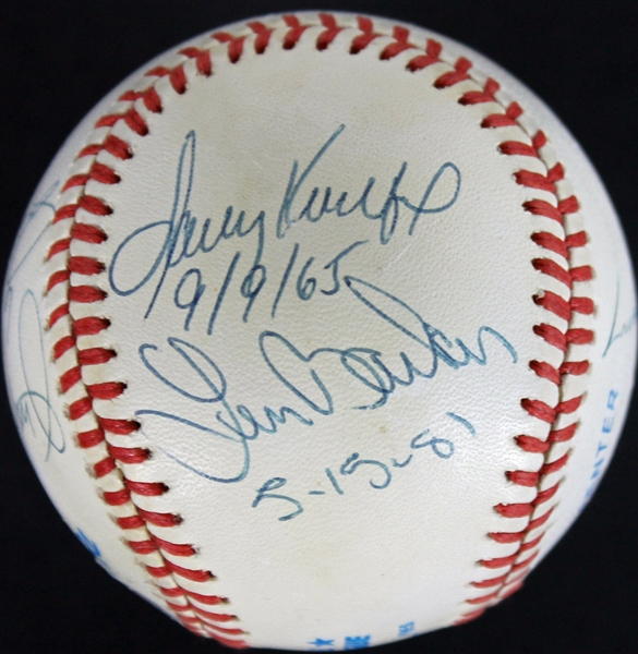 Perfect Game Pitchers Signed OAL Baseball w/Koufax, Hunter, etc. (7 Sigs)! (PSA/DNA)