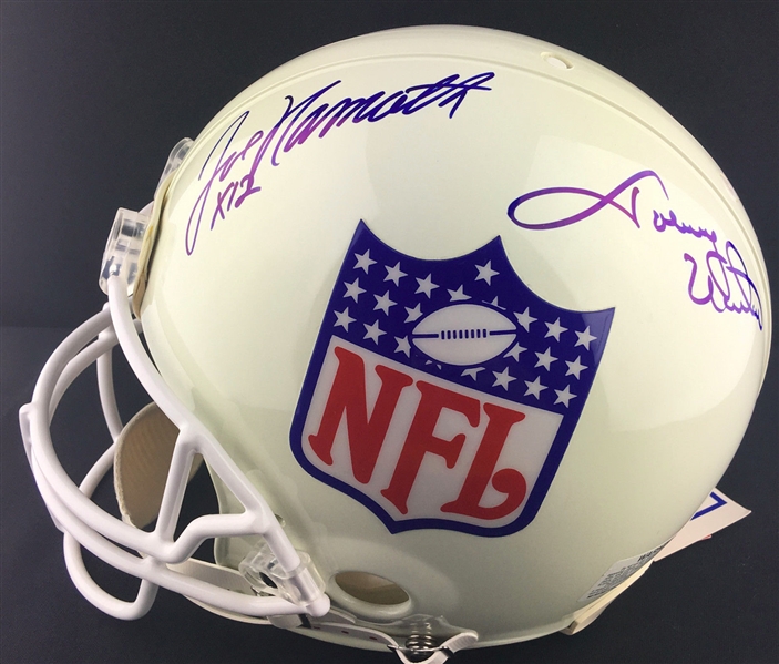 Exceptional QB Legends Multi-Signed PRO LINE NFL Helmet w/ Unitas, Namath, Montana & Marino! (JSA)