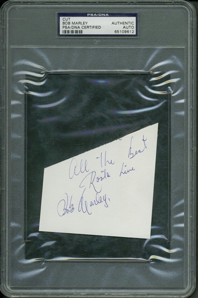 Bob Marley Choice Signed Sheet with Desirable "All The Best, Rasta Live" Inscription (PSA/DNA Encapsulated)